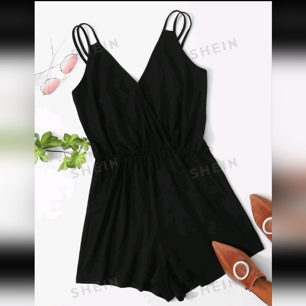 SHEIN Surplice Neck Double Strap Solid Cami Romper